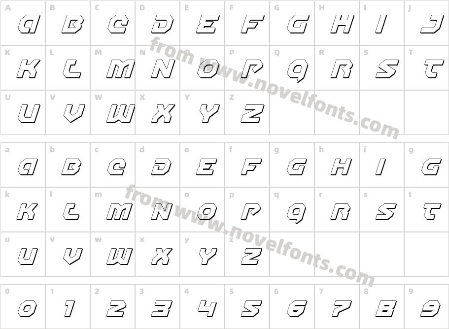 Gunner Storm 3D ItalicCharacter Map