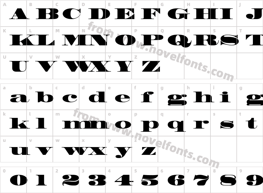 HWT Roman Extended FatfaceCharacter Map