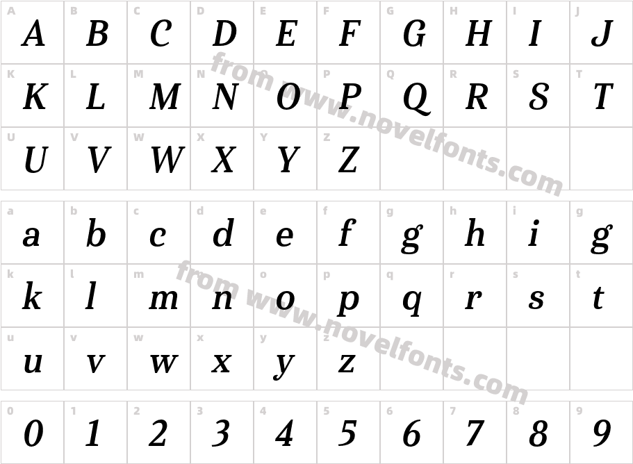 Haboro Serif Cond Bold ItCharacter Map