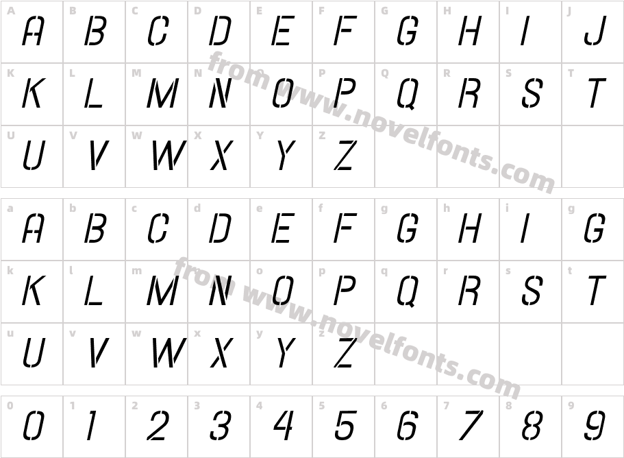 Hallandale Stencil Italic JLCharacter Map