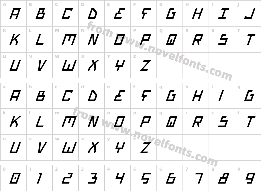 Bionic Type ItalicCharacter Map