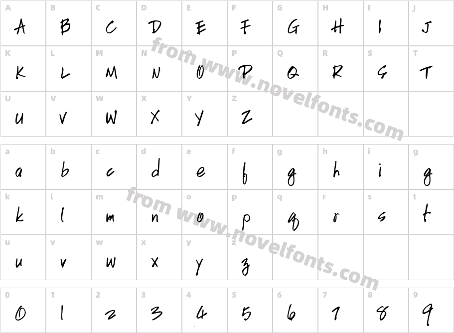 Hand Script Lefty Bold ItalicCharacter Map