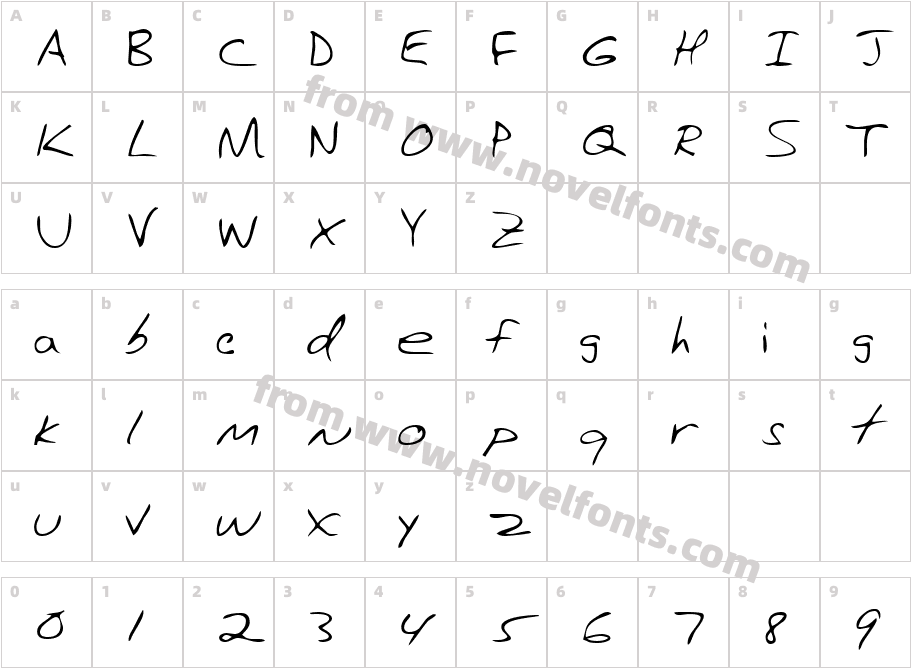 Hanfords Hand RegularCharacter Map