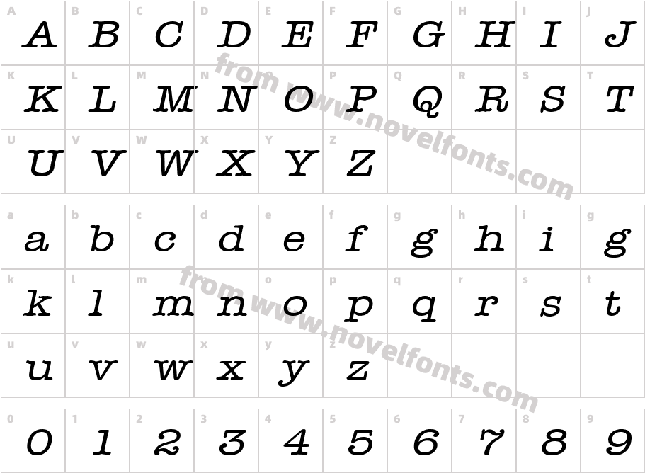 Headline Extended ItalicCharacter Map