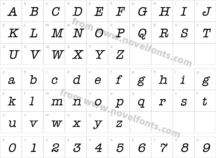 Headline ItalicCharacter Map