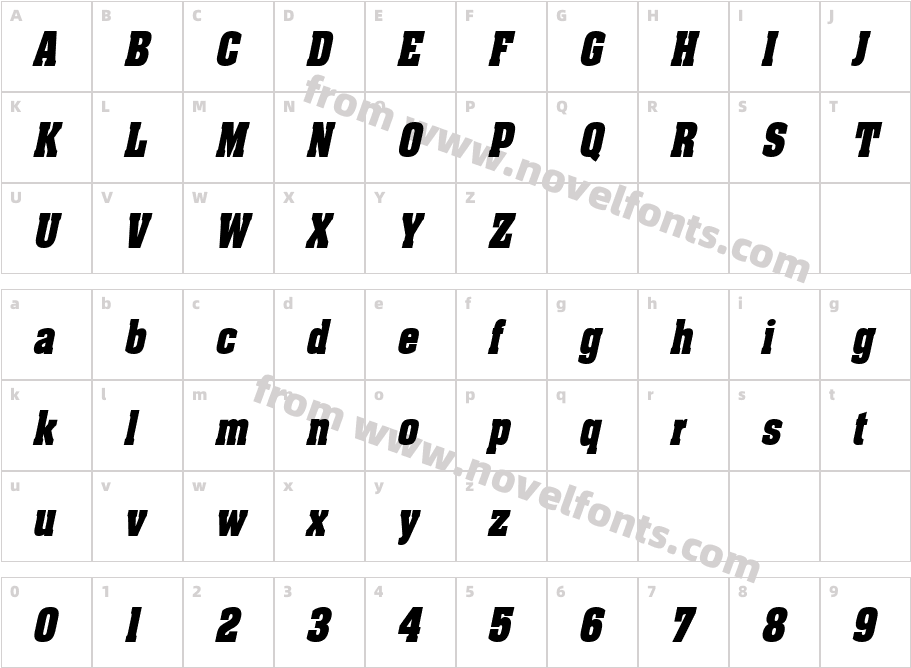 Heidelberg Condensed ItalicCharacter Map