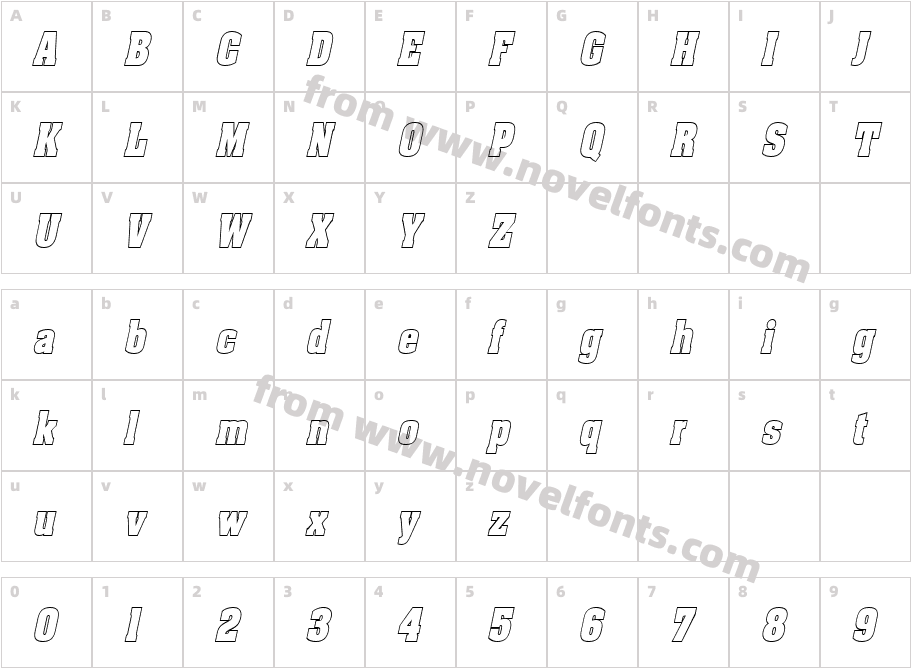 Heidelberg Hollow Condensed ItalicCharacter Map