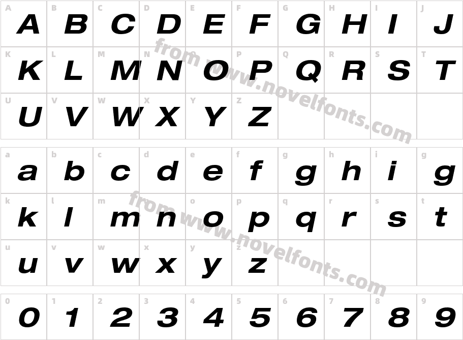 Helvetica73 Extended Bold ObliqueCharacter Map