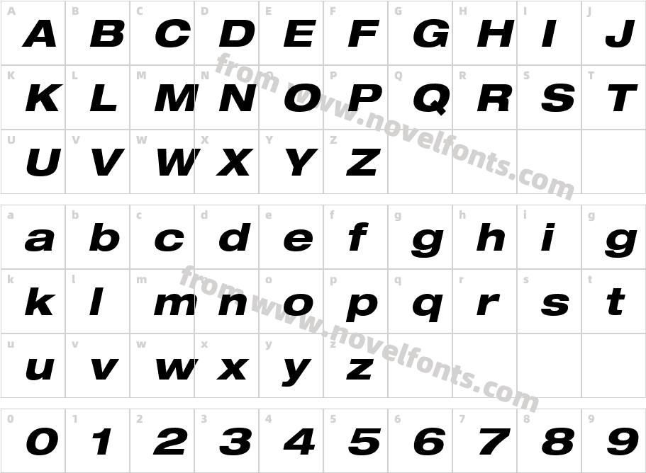 Helvetica83 Extended Heavy ObliqueCharacter Map