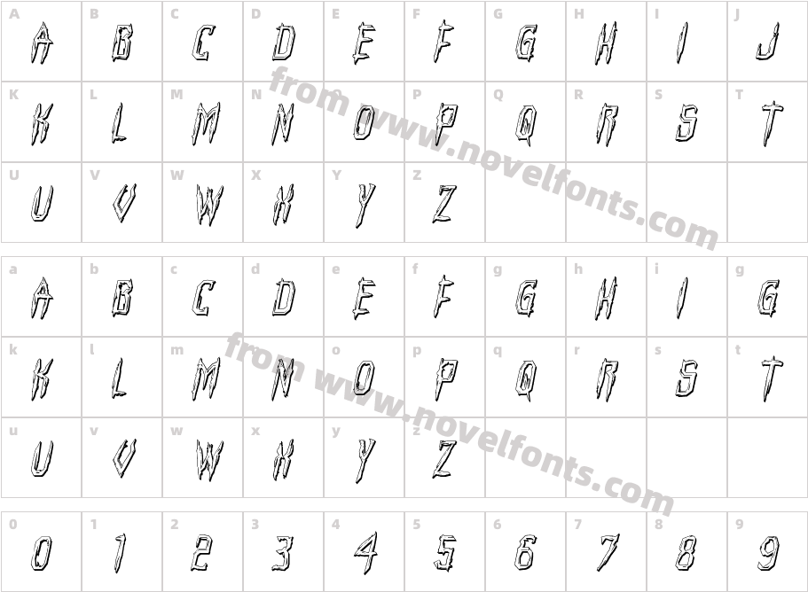 Horroroid 3D ItalicCharacter Map