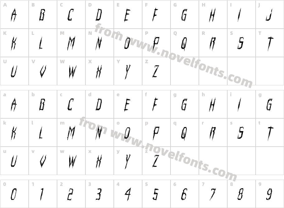 Horroroid Condensed ItalicCharacter Map