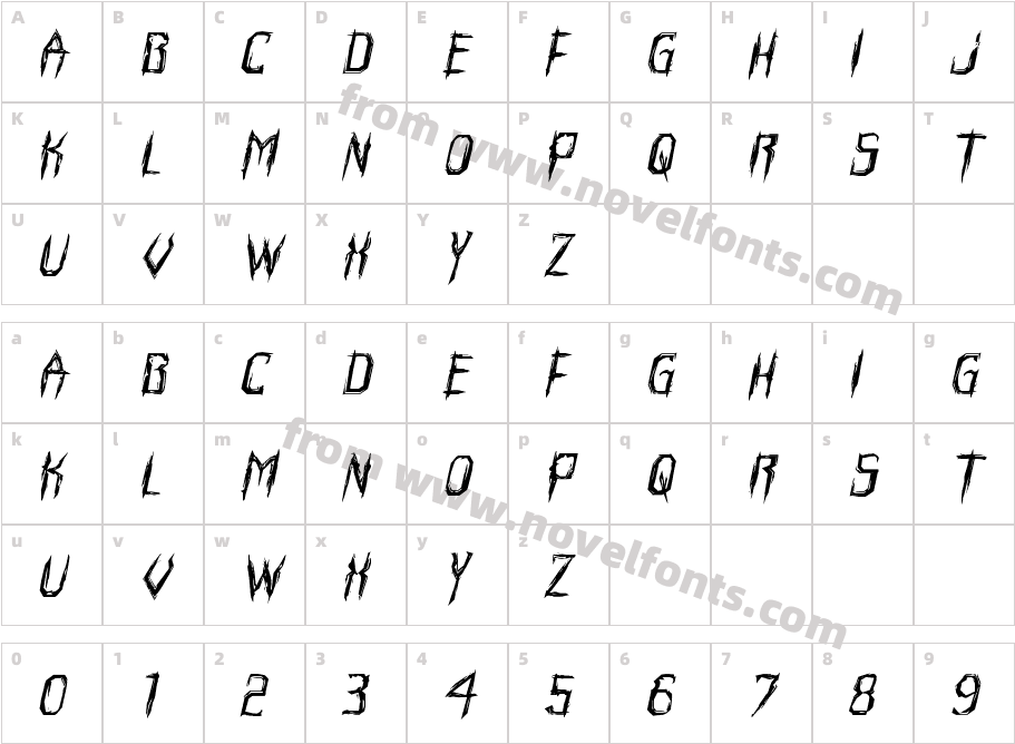 Horroroid Expanded ItalicCharacter Map