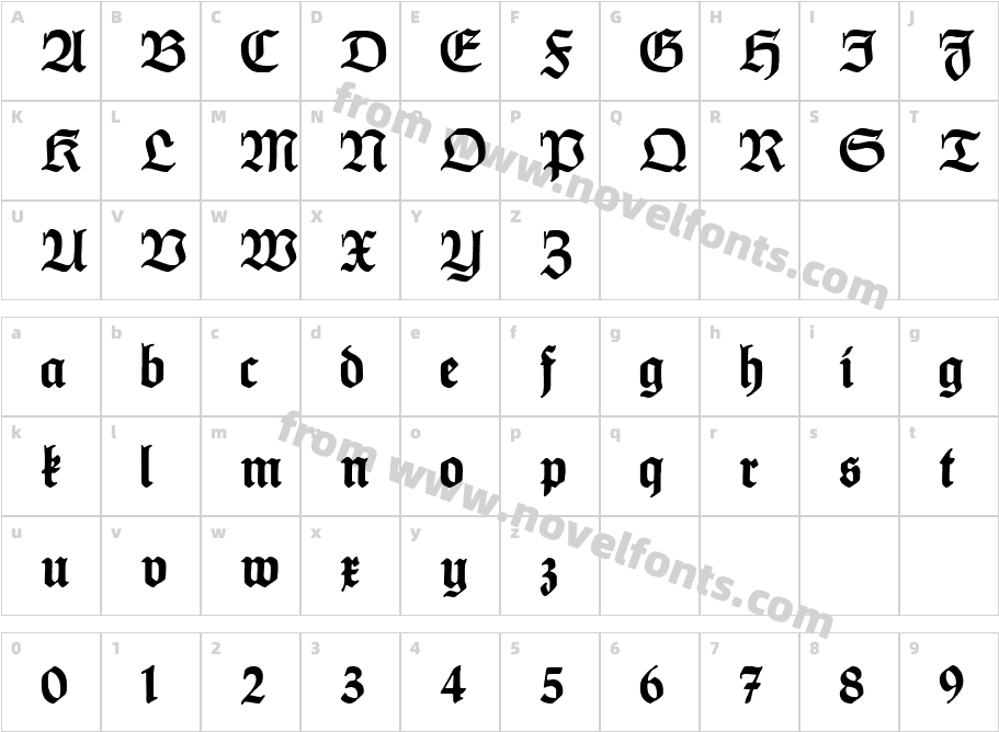 Humboldt FrakturUNZ1L ItalicCharacter Map