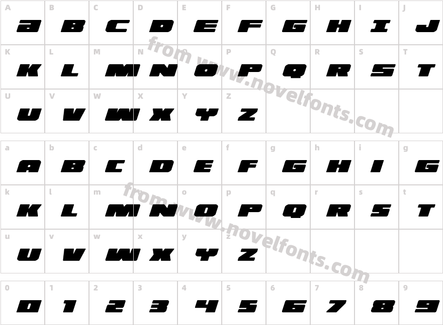 Illumino Condensed ItalicCharacter Map