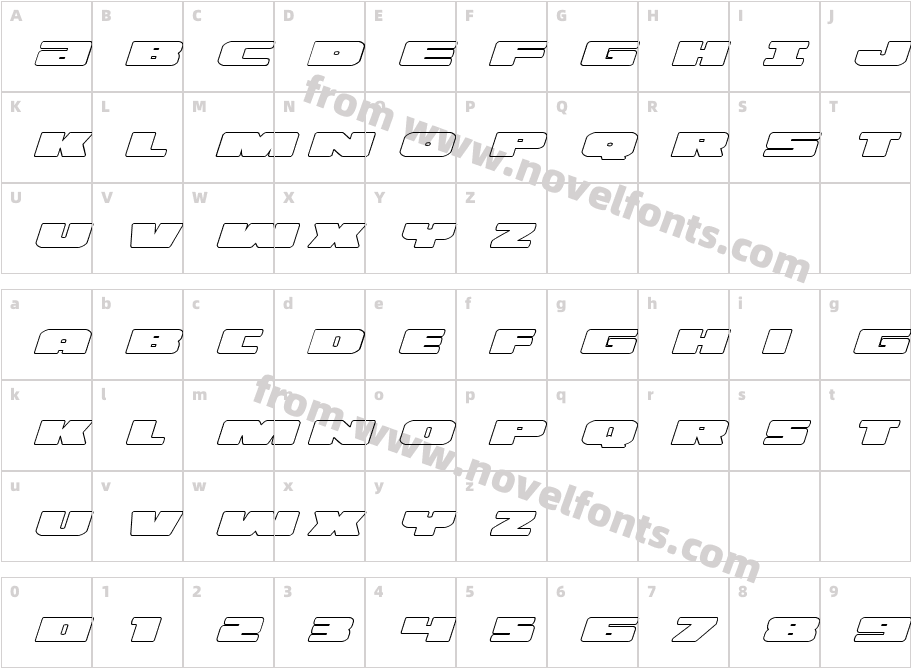 Illumino Outline ItalicCharacter Map