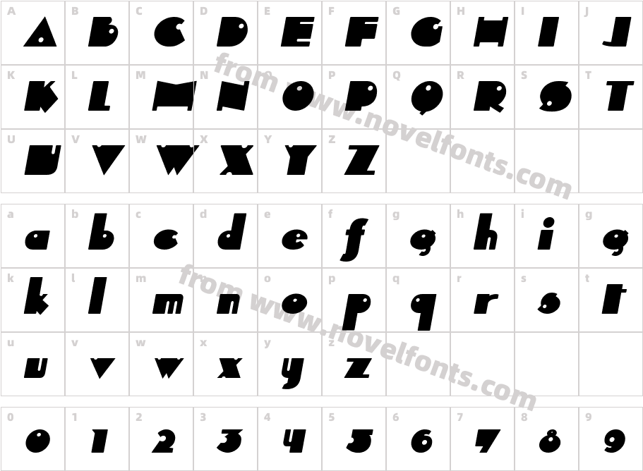 Independant ItalicCharacter Map