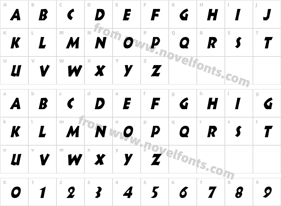 Indy Condensed ItalicCharacter Map