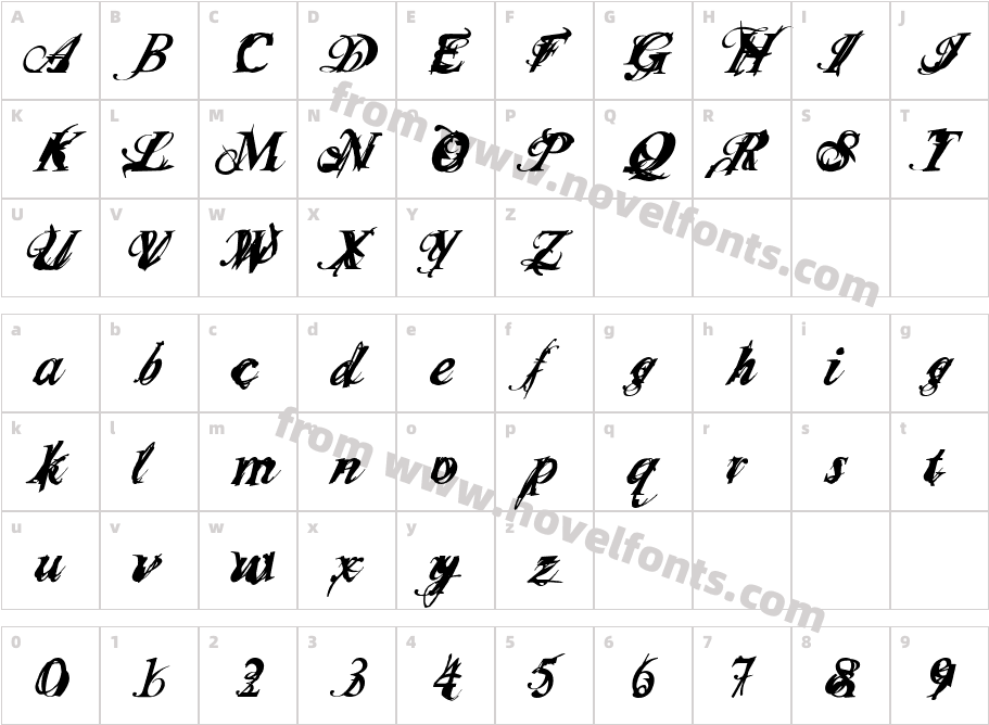 Infiltrace ItalicCharacter Map