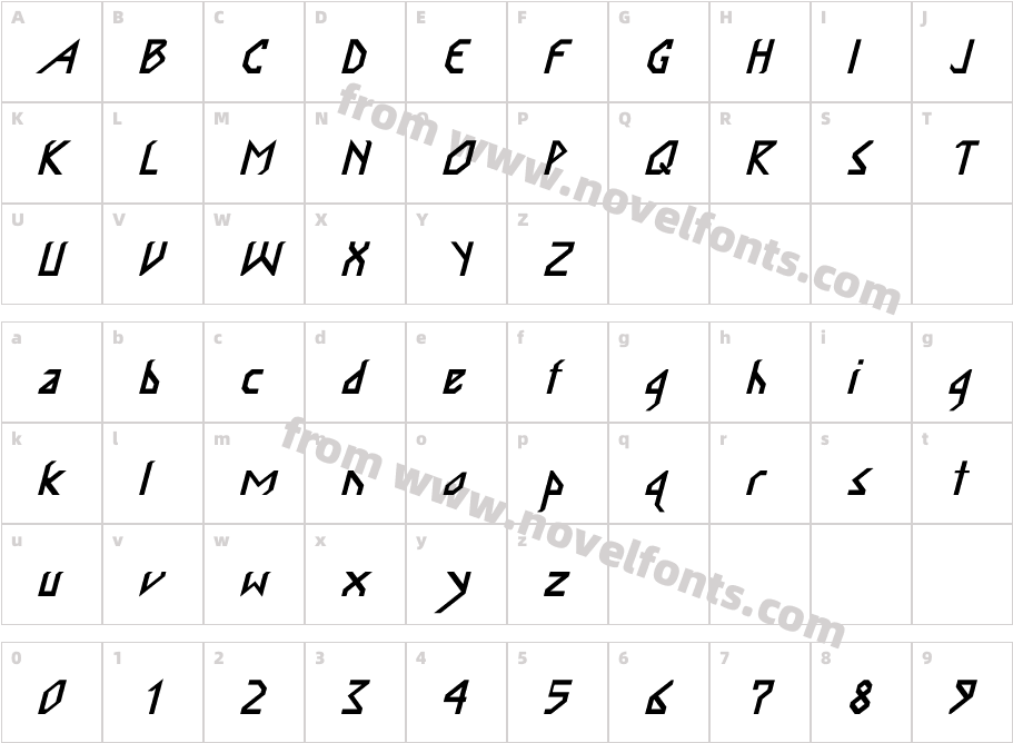 Inka Bod ItalicCharacter Map