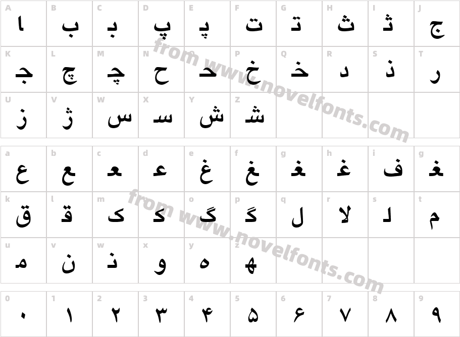 Irnafont_9Character Map