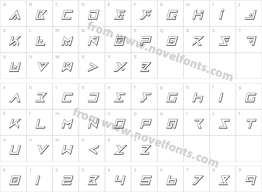 Iron Cobra 3D ItalicCharacter Map