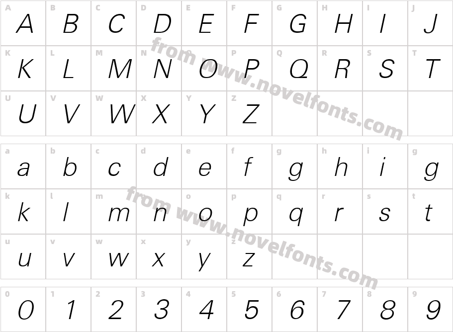 Irvin Becker Extra Light ItalicCharacter Map