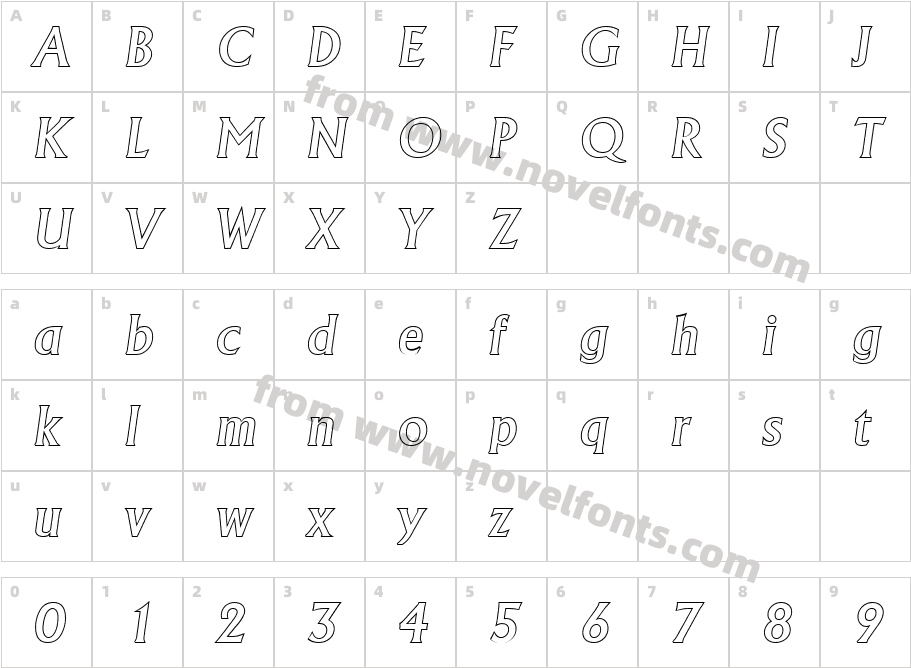 Jacob Becker Outline Medium ItalicCharacter Map