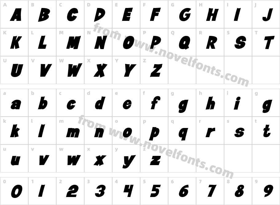 Jan Brady ItalicSWFTECharacter Map