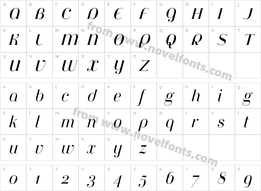 Jeanne ModernoOT ItalicCharacter Map