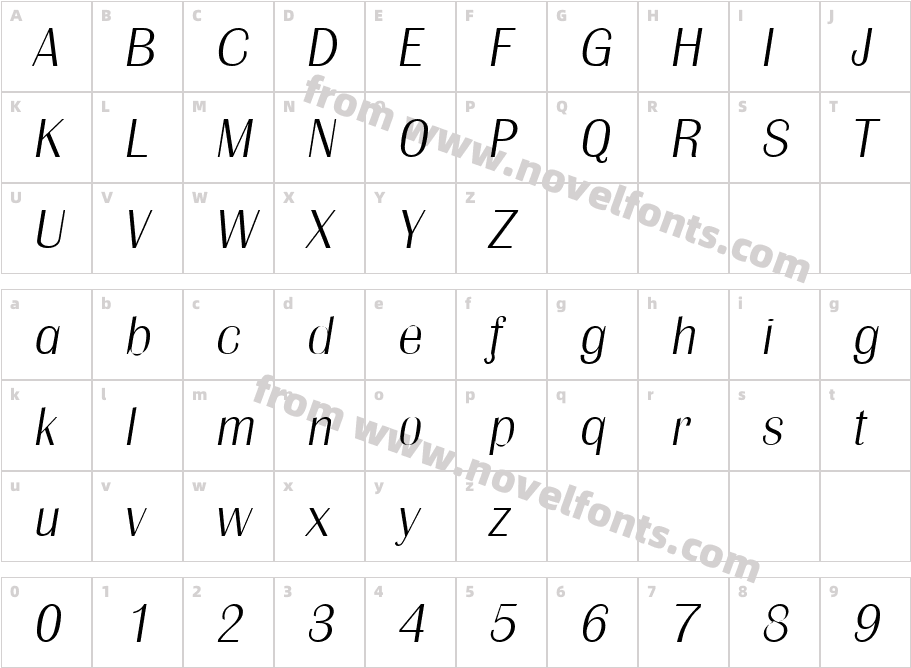 Jesse Becker Extra Light ItalicCharacter Map