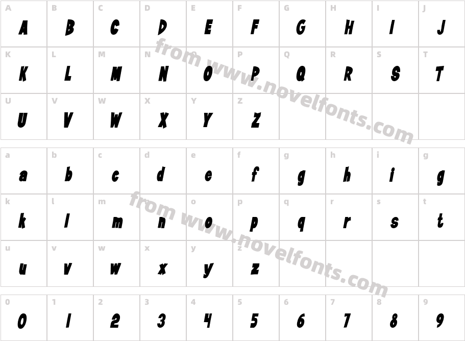 Jiffy Condensed ItalicSWFTECharacter Map