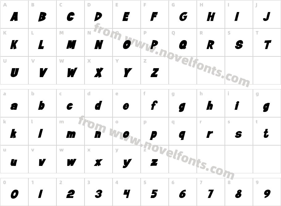 Jiffy Italic SwfteCharacter Map