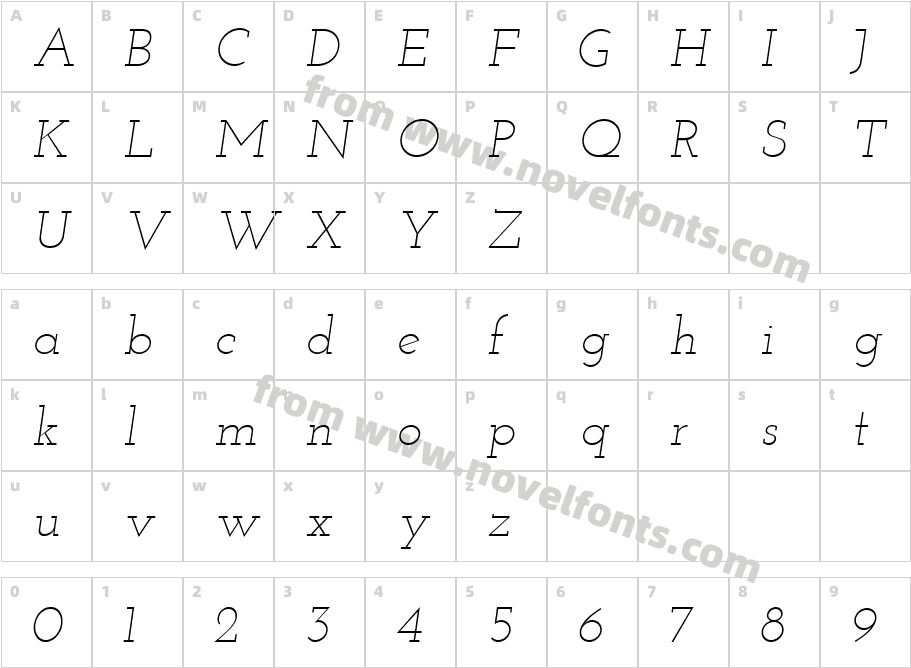 Josefin Slab Light ItalicCharacter Map