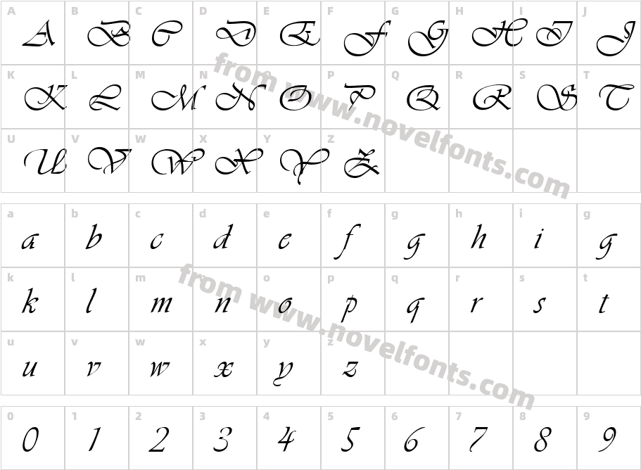 Josephine ScriptSSK RegularCharacter Map