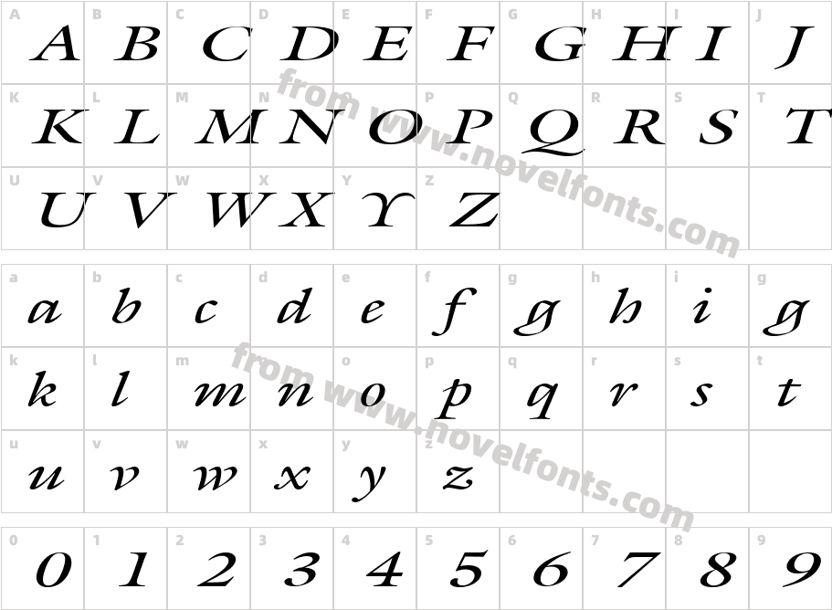 Joulliard Extended ItalicSWFTECharacter Map