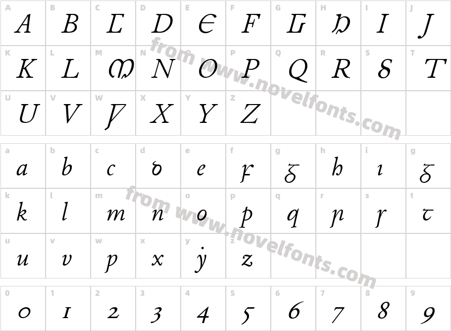 Junius ItalicCharacter Map