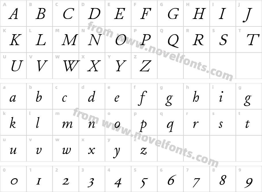 JuniusModern ItalicCharacter Map