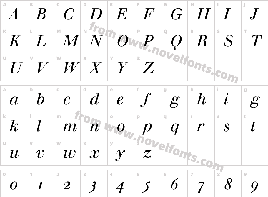 Justus Italic OldstyleCharacter Map