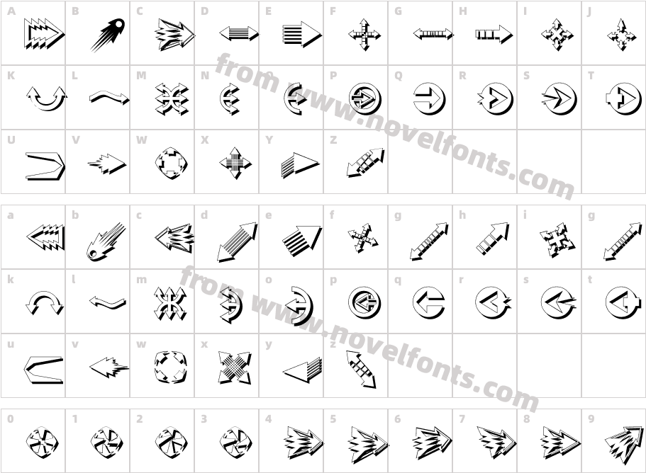 K Arrows Shadow MediumCharacter Map