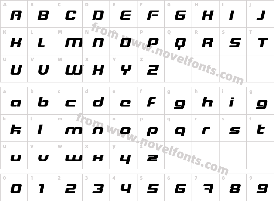 Blaster ItalicCharacter Map