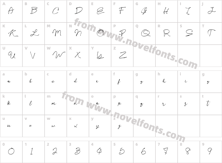 Kelly RegularCharacter Map