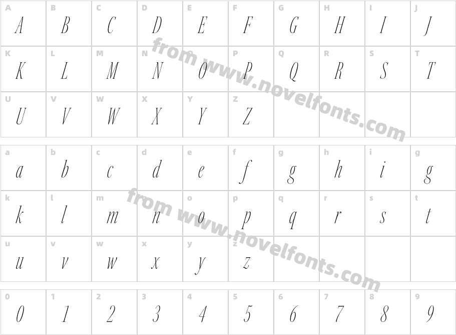 Kepler 3 VF Display X Cond X Lt ItalicCharacter Map