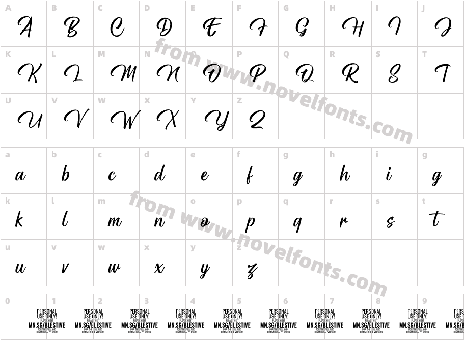 Blestive Script PERSONAL USE RegularCharacter Map