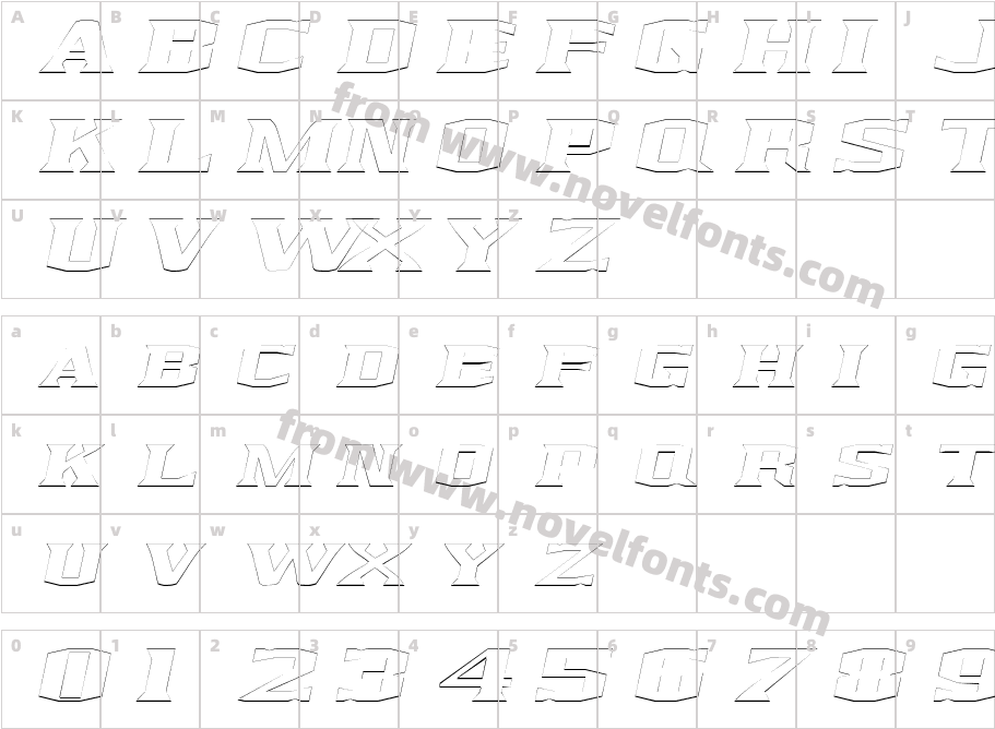 Kingfresh Condensed Outline ItalicSWFTECharacter Map