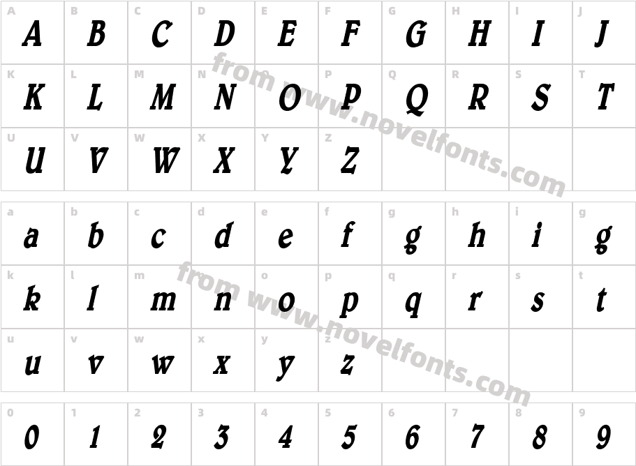 Blew Condensed Bold ItalicCharacter Map