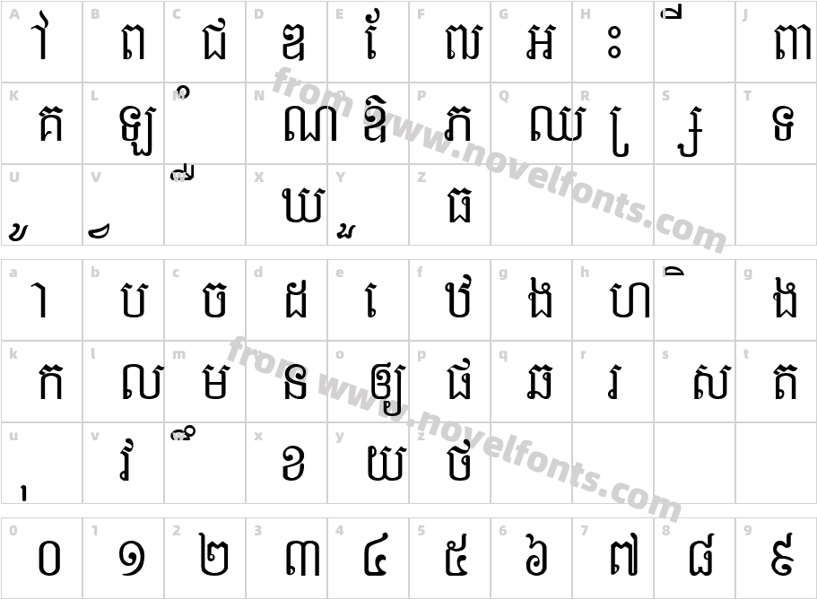 Kirirom RegularCharacter Map