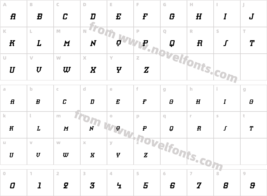 Knomen Condensed ItalicSWFTECharacter Map