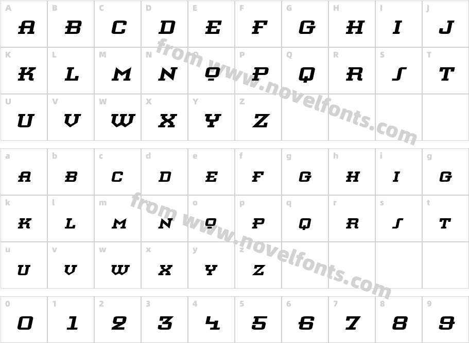 Knomen Extended ItalicSWFTECharacter Map