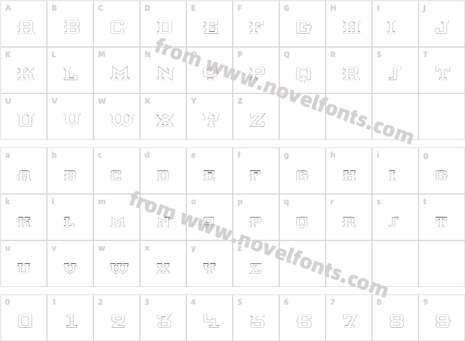 Knomen Outline Extended RegularSWFTECharacter Map