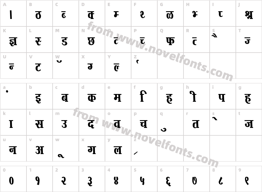 Kruti Dev 734Character Map